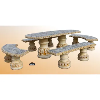 

Set Dining table Elongated and Benches for garden or outside of concrete-stone and Tiles