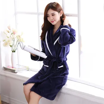 

Navy Blue Women Robe Winter Warm Bathrobe Large Size 3XL Loose Kimono Gown Long Sleeve Sleepwear Sexy Casual Thickn Home Clothes