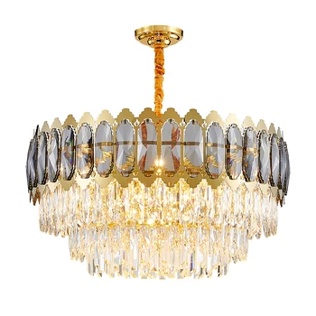 Modern Crystal Oval Luxury Gold Round Stainless Steel Line Chandeliers 1