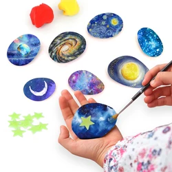 Kit de pintura de rocas para niños, dibujo de rocas de galaxia, Kit de Arte y manualidades para niños y niñas, incluye 20 rocas lisas, juguetes para niños