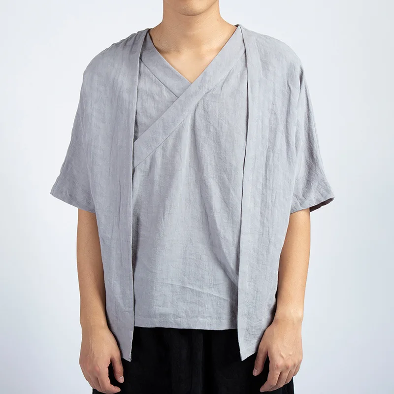 

Chinese-style Men'S Wear 2019 Summer New Style Cotton Linen Mock Two-Piece Men Chinese Clothing Retro MEN'S Short-sleeved T-shir
