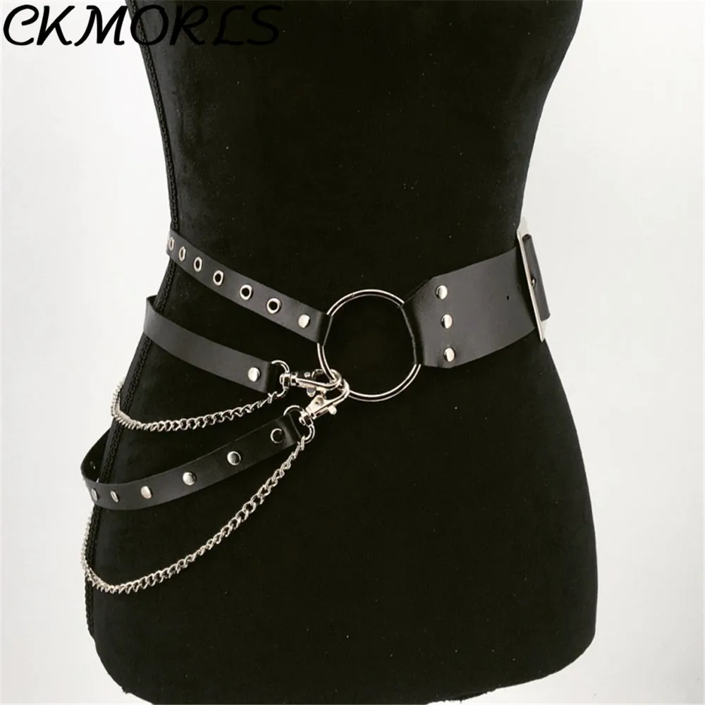 Ckmorls Pu Leather Harness Belt Pole Dance Stockings Garter Belt Bdsm Chain Bondage Belt Fetish