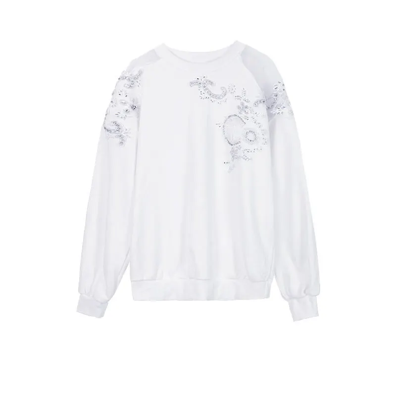 XITAO Patchwork Mesh Sequins Sweatshirt Women 2020
