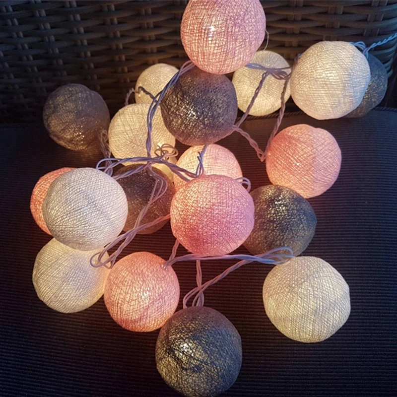 

20 Leds Cotton Ball String Lights Ac & Battery Fairy Lights Outdoor Decoration Holiday Garland Christmas Globe Lighting Chain(Gr