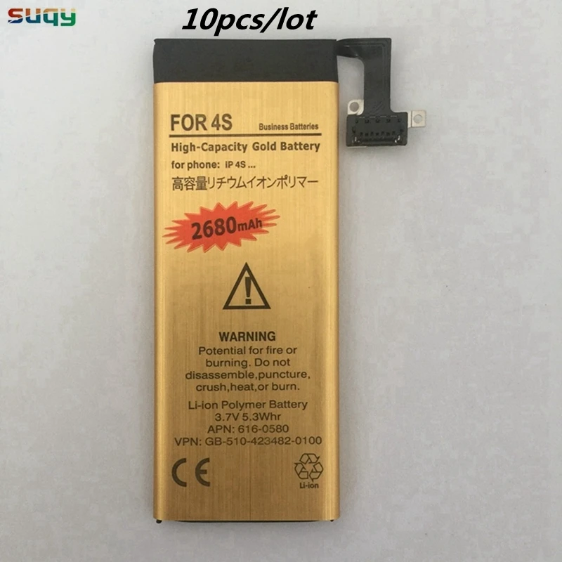 suqy 10pcs/lot Replacement Battery for iphone 4s 2680mAh Phone Battery for Apple iphone 4s Rechargebale Accumulator Bateria