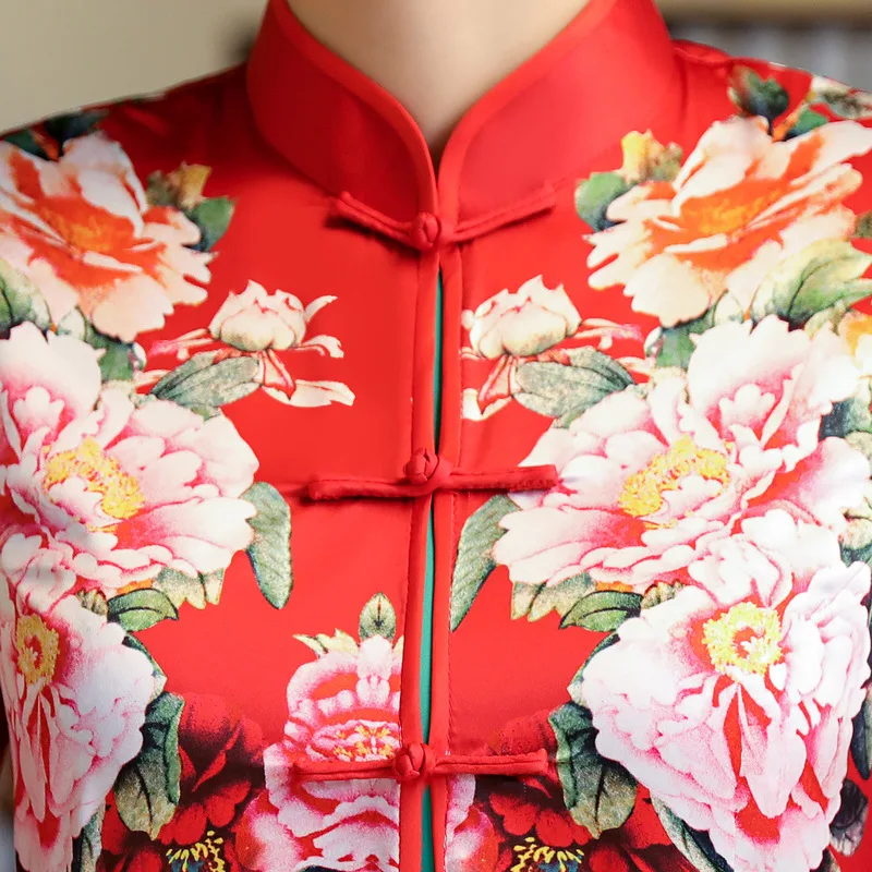 Китайское традиционное китайское платье Cheongsam с воротником «Мандарин» из двух частей, женское платье Ципао на пуговицах ручной работы, платье Чонсам с цветами