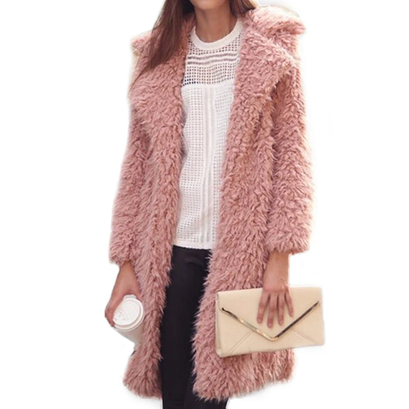 Pink VITIANA, женское повседневное пальто из искусственного меха, большие размеры, для осени и зимы, элегантное, розовое, теплое, мягкое, длинное, верхняя одежда, более размера, плюшевый жакет - Color: Pink