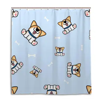

Cute Welsh Corgi Sitting Shower Curtains Waterproof Durable Fabric Bathroom Shower Curtain Set Standard Size with Hooks