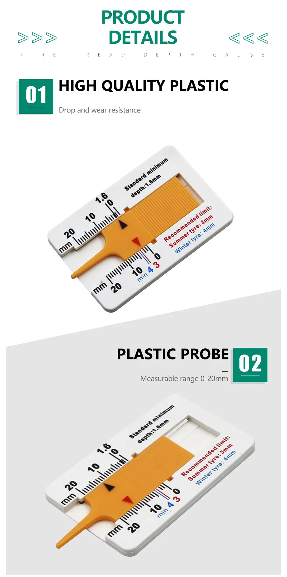 INGBONT Tyre Tire Tread Gauge Precise Car Tire Depth Thickness Meter Detection Bike Motor Truck Check Tester Measuring Tool