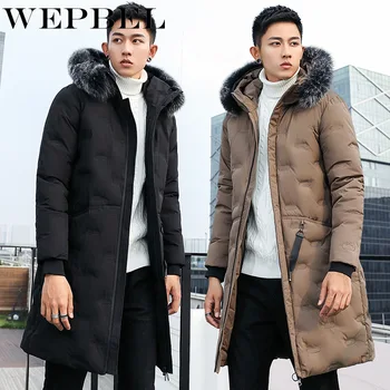 

WEPBEL Winter Long Jacket Mens Casual Thick Long Fur Hooded Parka Men Padded Parkas Outerwear Coat