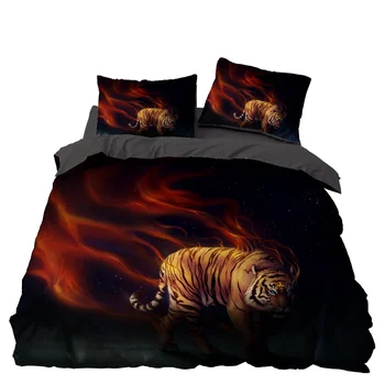 

Animal Tiger Bedding Set Bedroom Decor Doona Quilt Cover Black Background Hypoallergenic 1PC Duvet Cover with Pillowcase