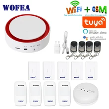 Wofea Tuya Wifi GSM вспышка стробоскоп охранная сигнализация 110 дБ звук и светильник SMS автоматический набор приложение push работа с alexa google home