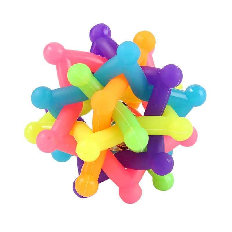 Pet Soft Dog Cat Sound Ball Rainbow Colorful plastic Playing Toy Dog Chew Knot Ball Woven Braided Bouncy Rubber Toy