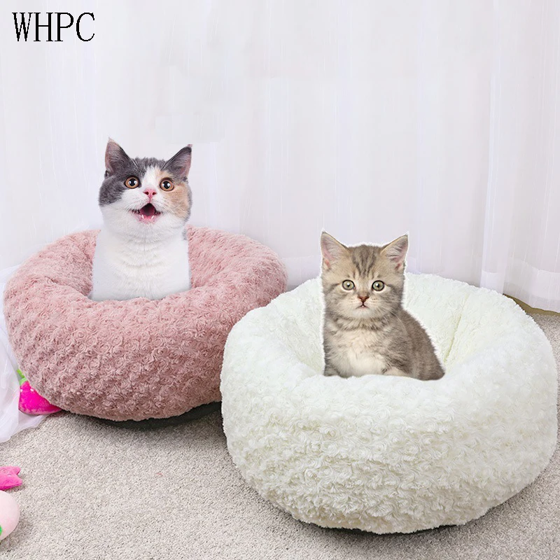 WHPC круглая кровать для питомца кошки гнездо для кошки короткий длинный плюшевый домик для кошки мягкая кровать для питомца собаки кошки зимняя теплая кровать для щенка подушки Коврики