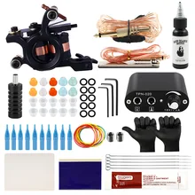 Полный комплект татуировки 1 машина пистолет тату аксессуары Поставка Перманентный макияж тату набор боди-арт инструменты черные чернила для начинающих