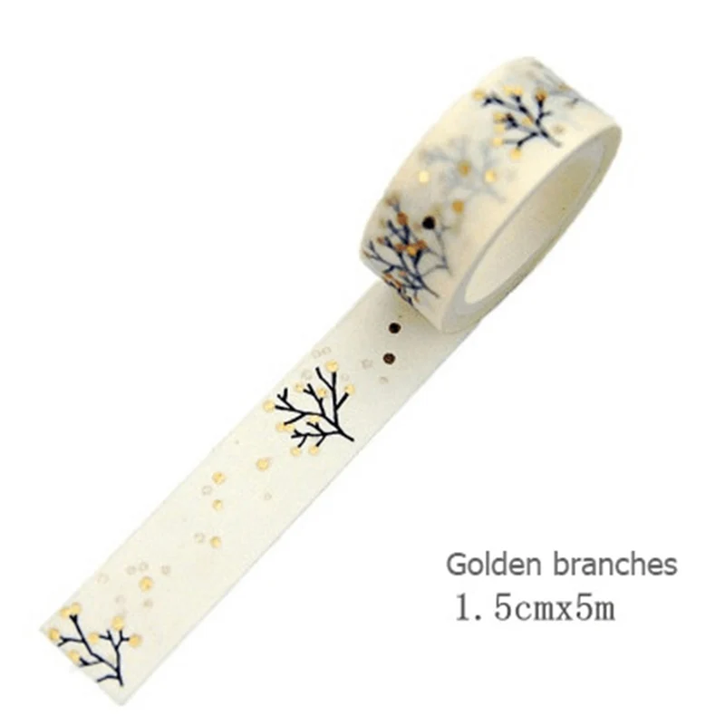 1 PC Gilding Washi Tape White&Black Series Art Journal Decoration Bronzing Scrapbooking Masking Tape Wedding/birthday/journal - Цвет: Golden branches