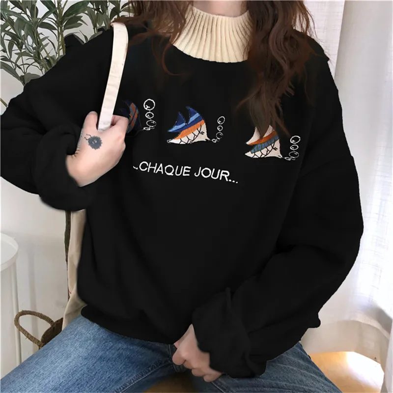 Новые бархатные толстые Ulzzang женские осенние корейские ins Harajuku винтажные Веселые топы с героями мультфильмов Модные свободные повседневные женские толстовки