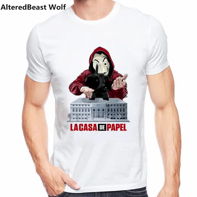 

La Casa De Papel Men's T Shirts Money Heist Hipster DALI MASK Short Sleeve House of Paper Tee Shirt O Neck T-Shirts men Clothes