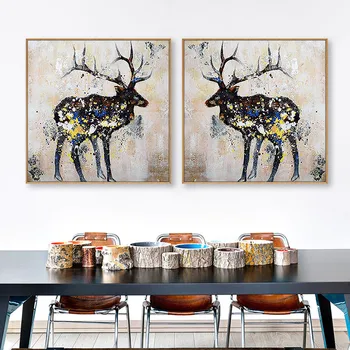 

Animal deer picture oil painting on canvas wall of home living room dining room bedroom