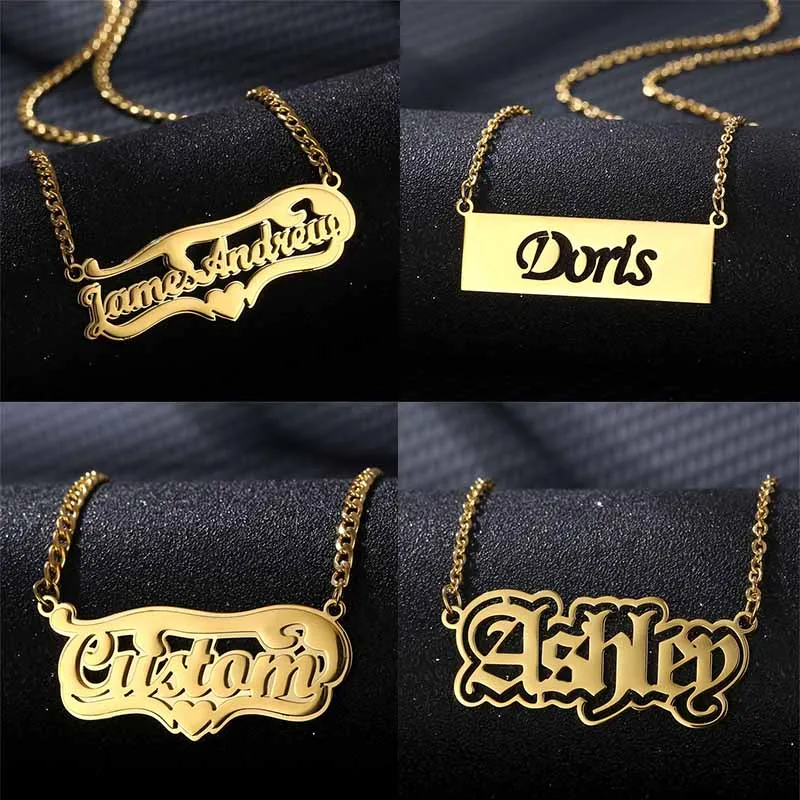 CustomizedDoubleNameNecklaceHipHopLetterNecklaceDoublePlated