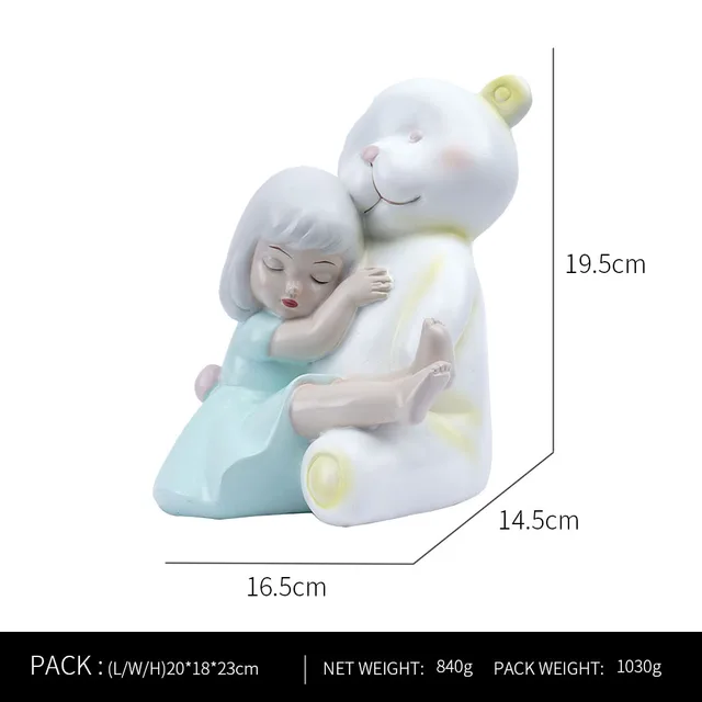 Ornaments For Home Cute Girl Rabbit Elephant Horse Statues Sculptures Figurines For Interior Room Decor Living Room Decoration Bear and girl white