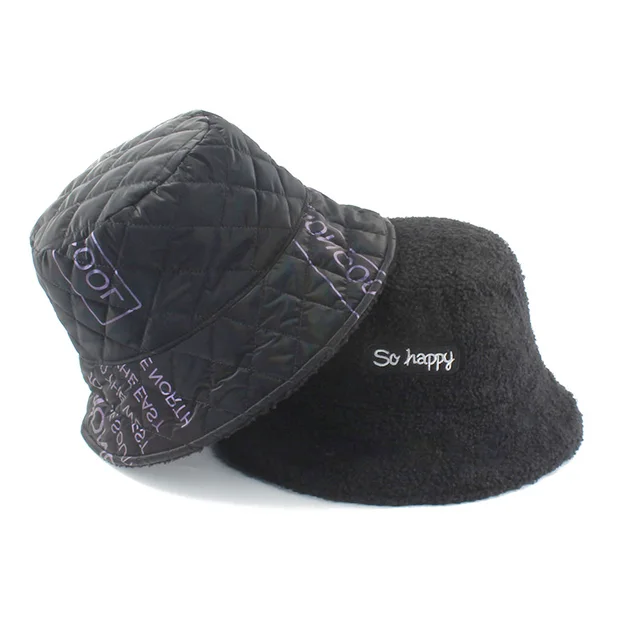 New Winter Faux Fur Black Bucket Hat 