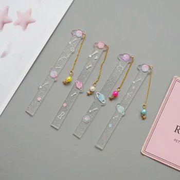 

1 Pcs Lovely Planet Star Pendant Acrylic Bookmark Transparent Rulers Book Page Holder Clip Stationery Students Gifts