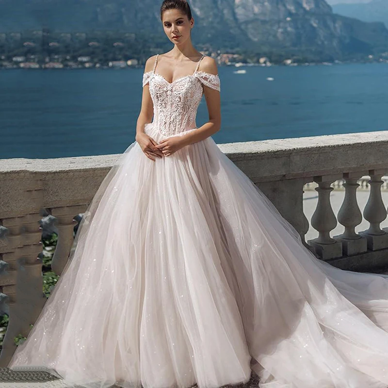 

Eightree Gorgeous Wedding Dresses Short Sleeve Off Shoulder Princess Bride Dress Lace Appliques Wedding Gown Vestido de Noiva