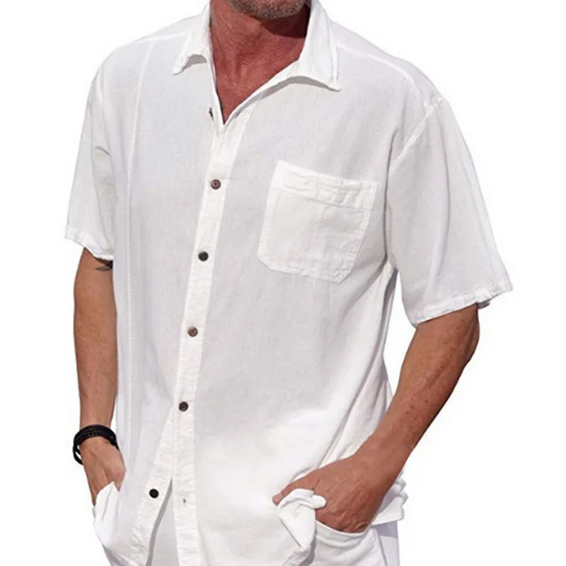 Повседневная Бизнес Camisa Masculina льняная Летняя мужская рубашка с коротким рукавом однобортный Chemise Homme тонкая свободная Мужская рубашка