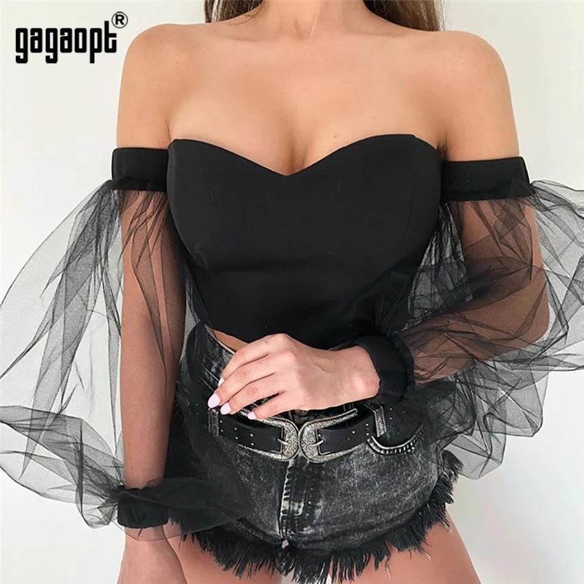 Женский укороченный топ с открытыми плечами Gagaopt вечерние рубашки вырезом