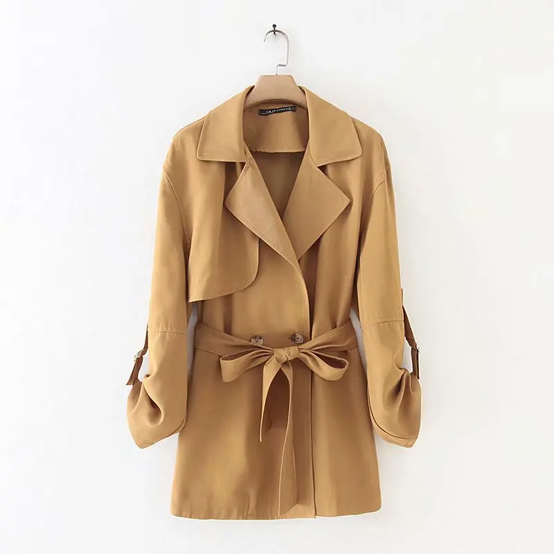 Western Style Autumn Clothing New Style WOMEN'S Dress Khaki Commuting of Belt Slim Fit Coat Trench Coat 017360