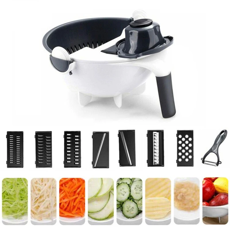 

Multi Manual Slicer Drainer Bowl Vegetable Fruit Cutter Mandoline Chopper Grater With Rotate Drain Basket Cutter Kitchen Gadget