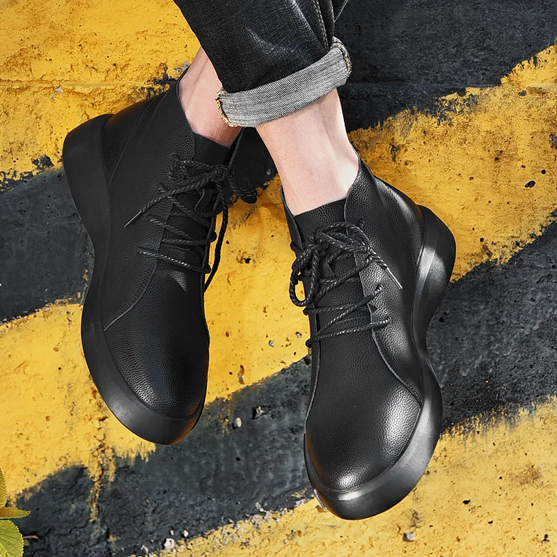 MARSON Couple's Casual Flats Boots Short Shoe Ankle Short Boot Comfortable Waterproof Outdoor Hiking Leather Footwear Plus Size