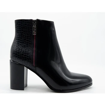 

Women fashion black leather litchi grain leather purple zippers temperament bottom thick waterproof thick short boots round head