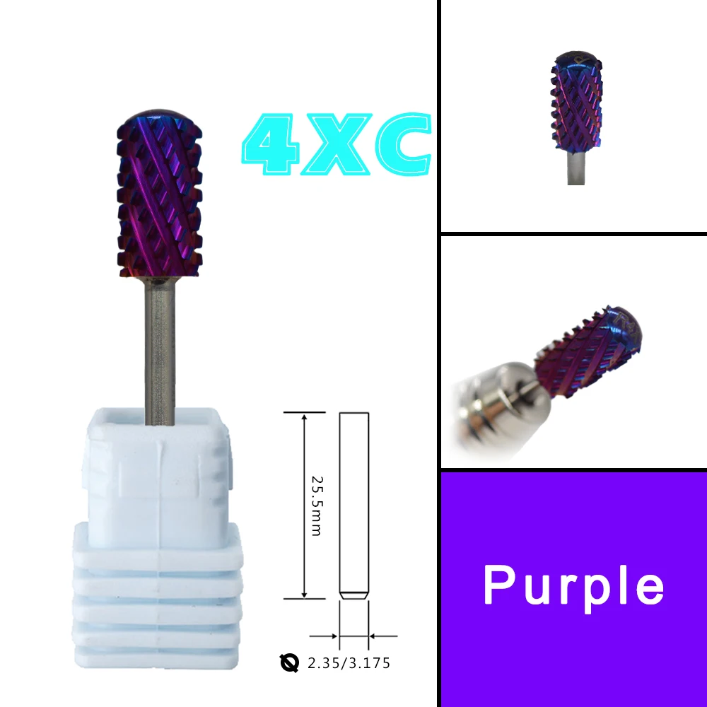 RolinStar Both hand Tungsten 6.6 purple Large Round Top Barrel Carbide Barrel Nail Drill Bit and Best remover for Powder and 2