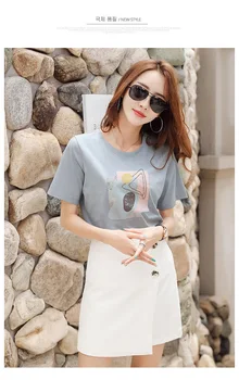 

Gray T-Shirts Print Women T Shirts O-Neck Short Sleeve Summer Tops Tee Trend style Rose Print Vogue clothing