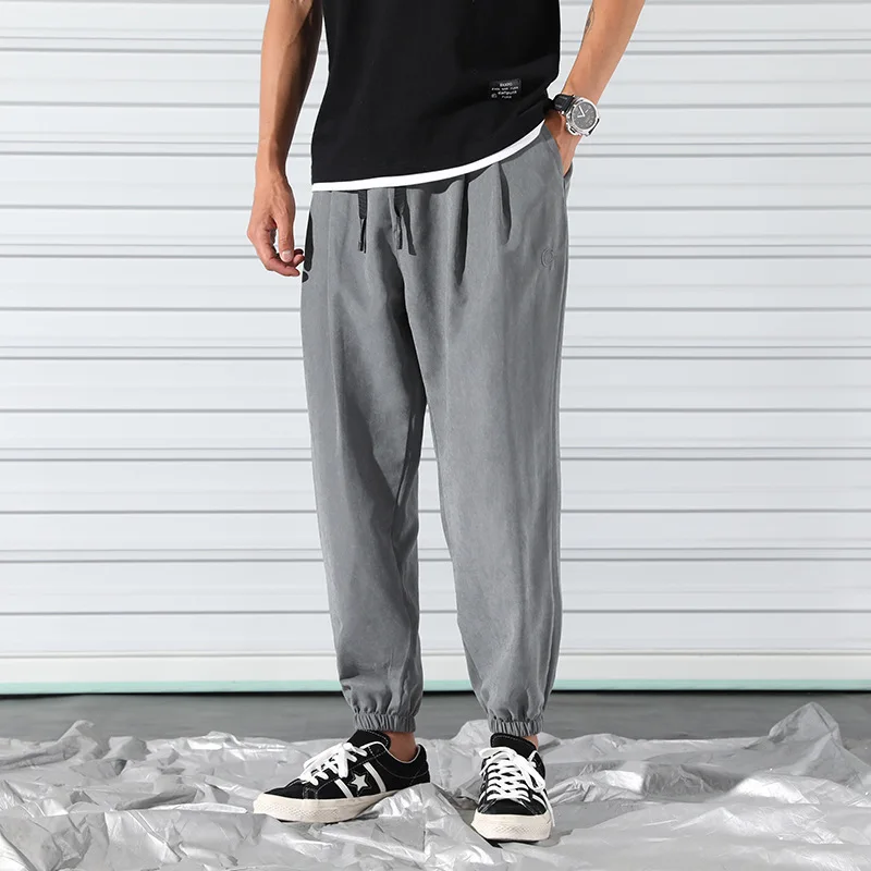 

Casual Vintage Ankle Length Solid Linen Cotton Harem Drawstring Pants Men Chinese Traditional Style Loose Trousers Plus Size