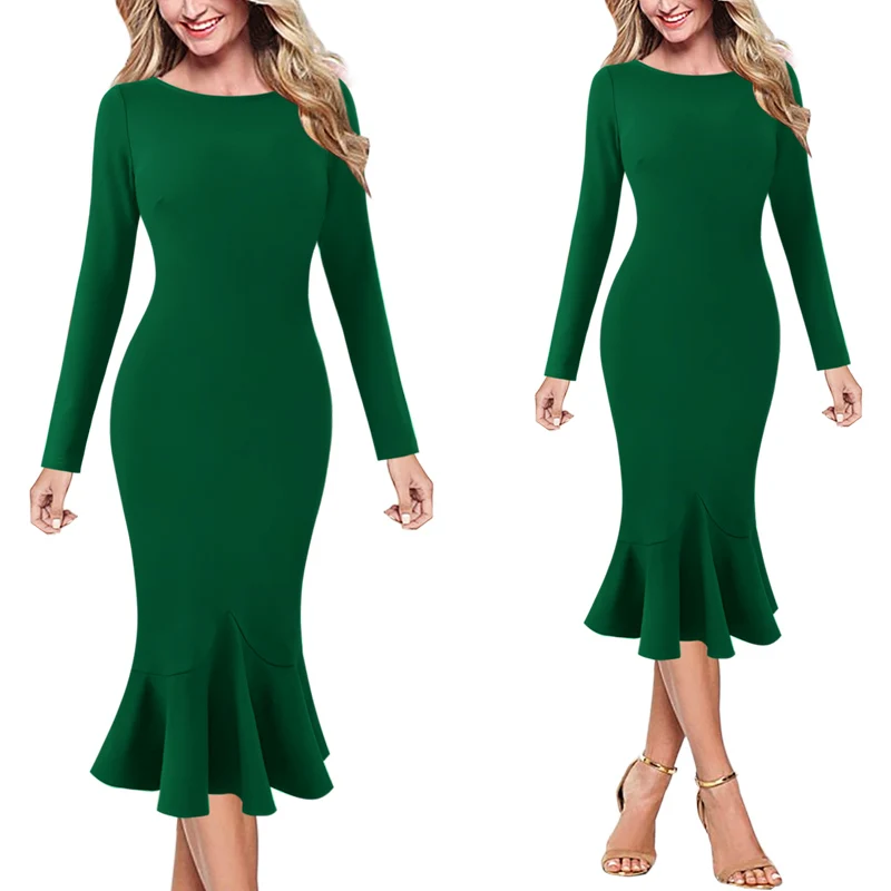Green 3 Vfemage женские элегантные винтажные Pinup одежда для работы, офиса, бизнеса, повседневные Коктейльные Вечерние облегающие платья-карандаш, платье русалки 1053 - Цвет: Green 3