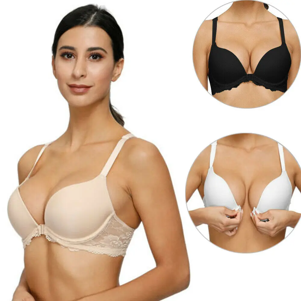 

YBCG Women Lingerie Lace Back Y-line Strap Bra Front Closure Thin Padded Push Up Brassiere Adjust Bras Plus Size A B C D E Cup