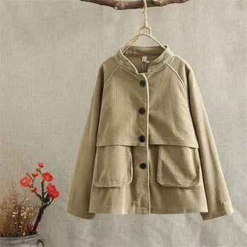 

New Harajuku Corduroy Jackets Women Winter Autumn Overcoats Female Cute Solid Color Clothing special design tooling pocket tops