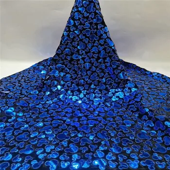 

2020 royal blue New Design African Lace Fabric High Quality French Nigerian sequins Embroidered Tulle Lace Fabric With Sequins