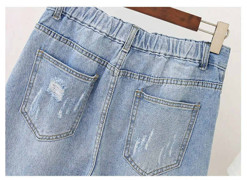 Большие размеры Джинсы бойфренда для женщин Свободные рваные разорванный гарем джинсовые брюки женские, с высокой талией джинсы винтажные брюки с эластичной талией