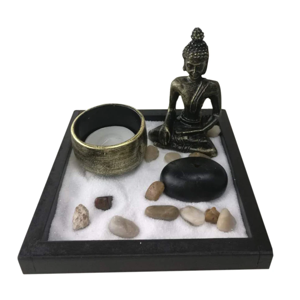 Japanese Zen Garden Sand Tray Buddist Buddhism Stone Pebbles Rake Meditation Oranament - Fengshui Decor