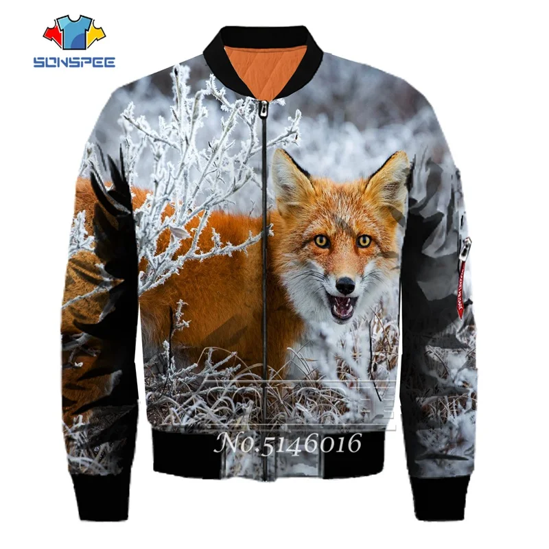 SONSPEE Animal Fox 3D Print Harajuku top Flying jacket aviator pilot Men Bomber Jackets Women Fashion Casual Clothing F5
