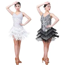 Женская юбка с глубоким v-образным вырезом, многослойная юбка с пайетками, юбка с бахромой, одежда для латиноамериканских танцев