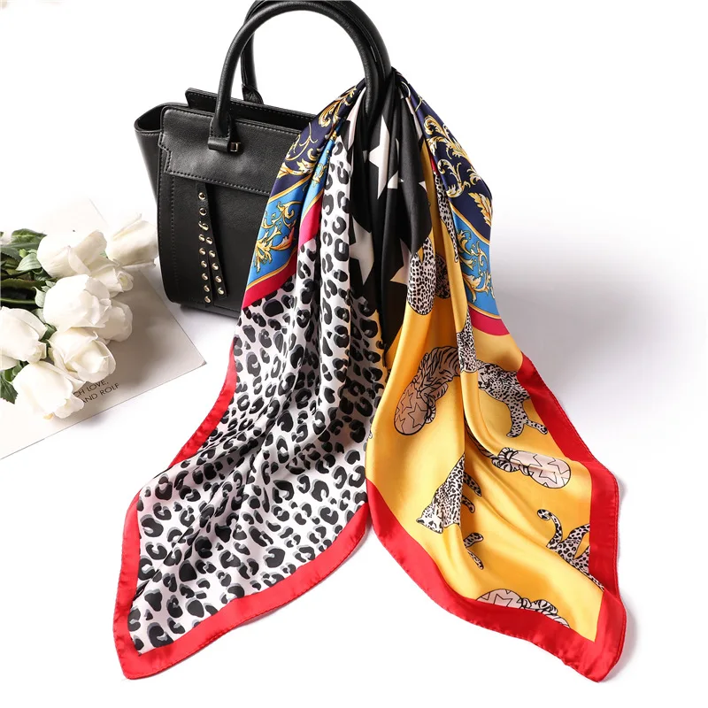

YISHLINE 70cm Luxury Women Scarf Square 4 patterns Cartoon Silk Feel Satin Scarfs Skinny Elegant Ring Headband Best Gifts
