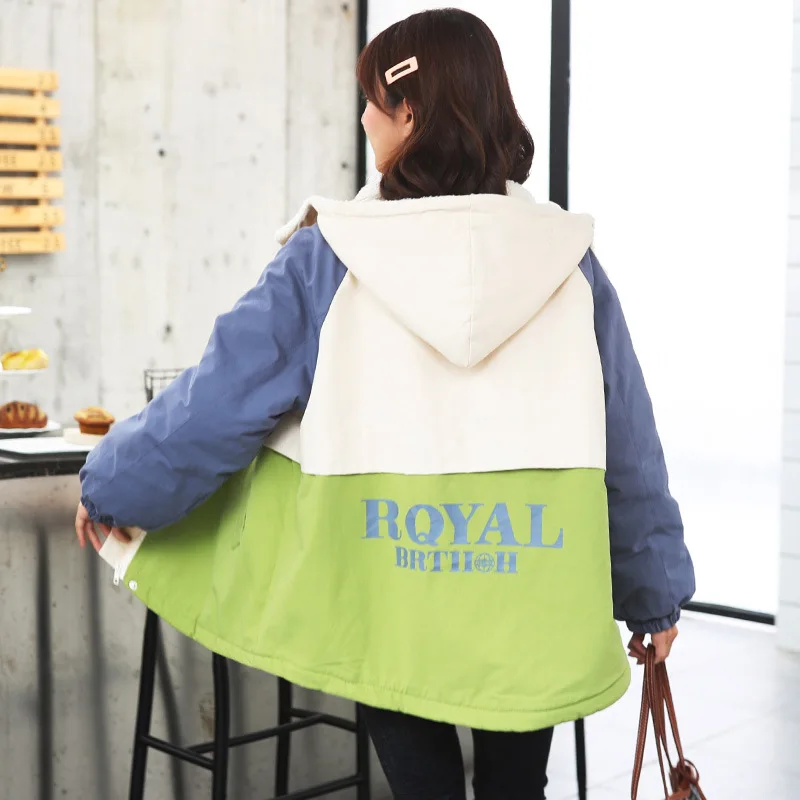

Photo Shoot Winter New Style Korean-style Students Loose-Fit BF Contrast Color Harajuku-Style Lambs Wool Coat Thick plus Velvet