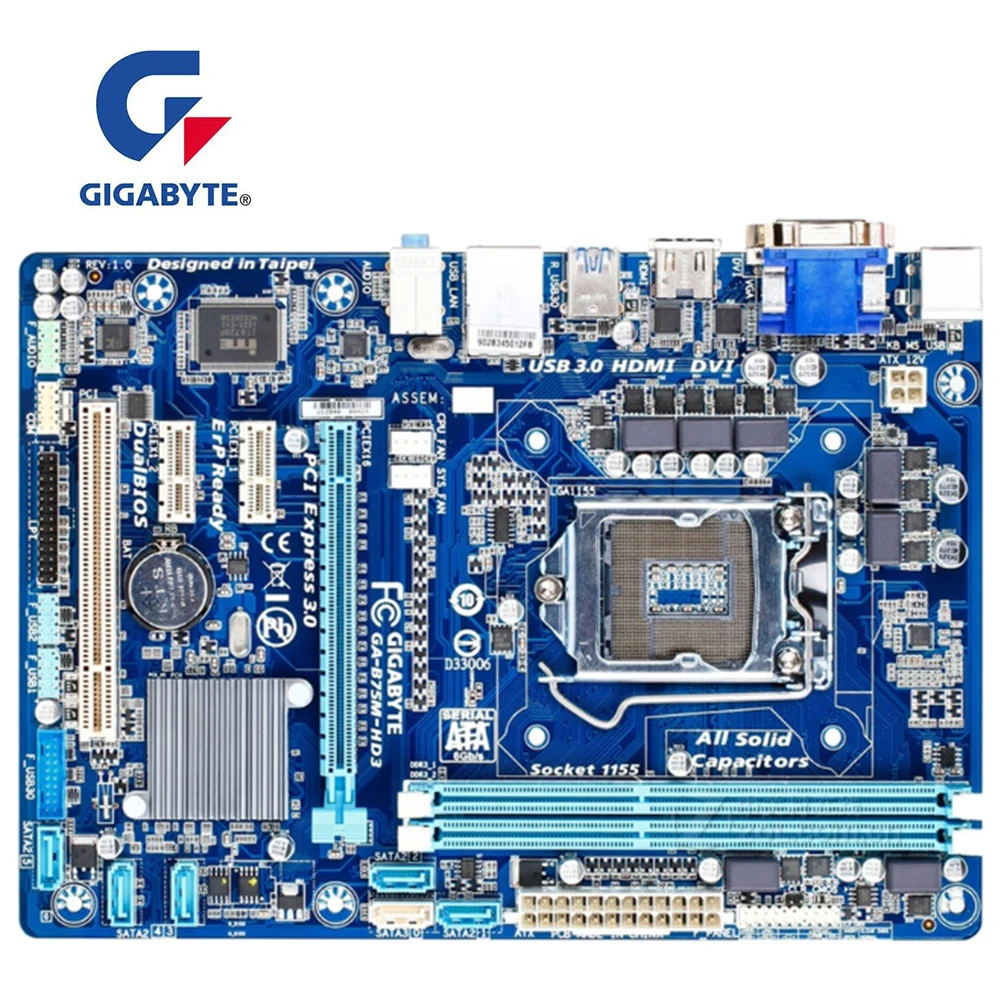 Материнская плата для GIGABYTE GA GA-B75M-HD3 Socket LGA1155 DDR3 Intel B75 B75M оригинальная б/у