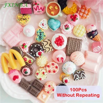 

FXINBA 100Pcs Mixed Resin Candy Cake Charms For Slime Polymer Clay DIY Decoration Phone Flatback Charms Slime Supplies Kit Toys