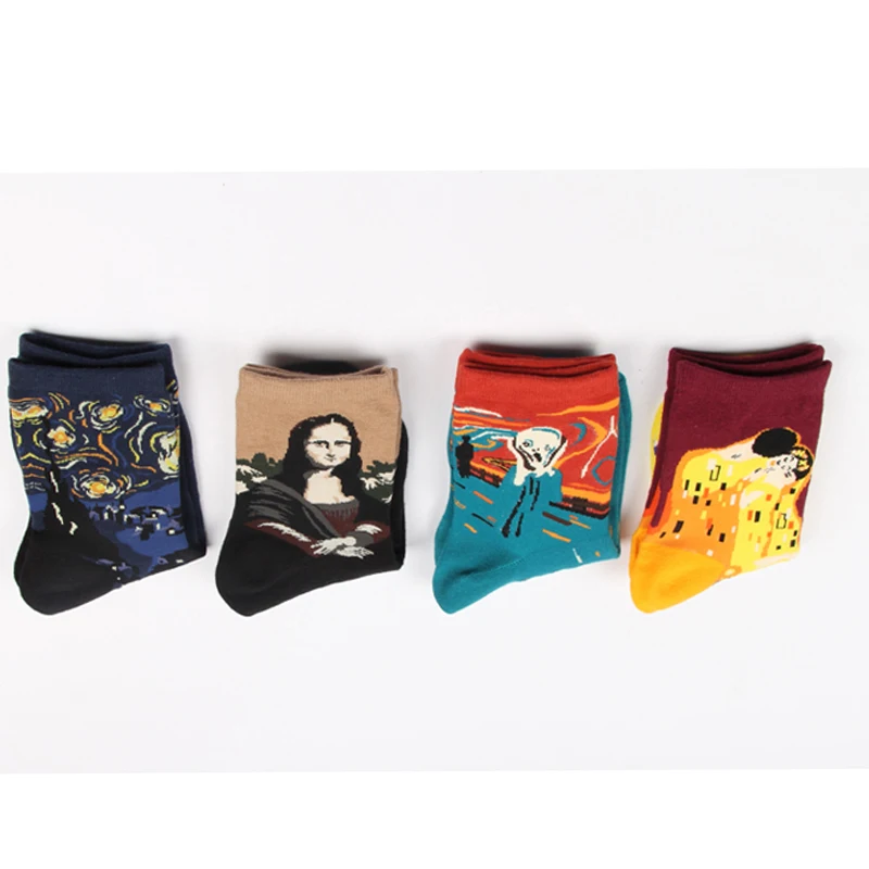 3d viscose funny socks meia sokken calcetines mujer skarpetki harajuku sheer vangogh algodon printed skarpety streetwear art